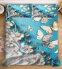 Blue Digital Floral Printed Cotton Blend Double Bedsheet with 2 Pillow Covers
