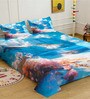 Blue Digital Floral Printed Cotton Blend Double Bedsheet with 2 Pillow Covers
