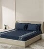 Blue Embroidered 210 TC Cotton King Sized Bedsheet with 2 Pillow Covers