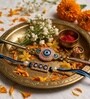 Blue Evil Eye Diamond Stone Bhaiya Bhabhi Rakhi Set
