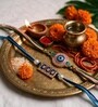Blue Evil Eye Diamond Stone Bhaiya Bhabhi Rakhi Set
