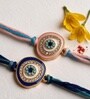 Blue Evil Eye Diamond Stone Bhaiya Bhabhi Rakhi Set