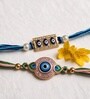 Blue Evil Eye Diamond Stone Bhaiya Bhabhi Rakhi Set