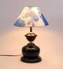 Blue Fabric Shade Table Lamp with Black Base