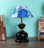 Blue Fabric Shade Table Lamp with Black Base