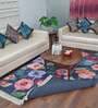 Blue Floral Faux Silk 4 ft x 6 ft Hand Woven Carpet