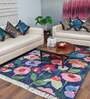Blue Floral Faux Silk 4 ft x 6 ft Hand Woven Carpet