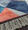 Blue Geometric Faux Silk 5 ft x 7 ft Hand Woven Carpet