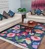 Blue Floral Faux Silk 5 ft x 7 ft Hand Woven Carpet