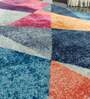 Blue Geometric Faux Silk 5 ft x 7 ft Hand Woven Carpet