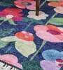 Blue Floral Faux Silk 5 ft x 7 ft Hand Woven Carpet