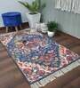 Blue Persian Faux Silk 5 ft x 7 ft Hand Woven Carpet