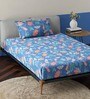Blue Floral 144 TC 100% Cotton Single Bed Sized Bed Sheets With 1 Pillow Cover