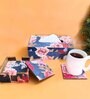 Blue Floral Combo Tissue Box Holder with  Set of 6 Coaster Set