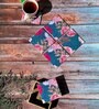 Blue Floral Combo Tissue Box Holder with  Set of 6 Coaster Set