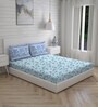 Blue Floral 104 TC Cotton Queen Sized Bed Sheets with 2 Pillow Covers