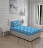 Blue Floral 104 TC Cotton Single Bed Sized Bed Sheets With 1 Pillow Cover