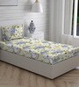 Blue Floral 104 TC Cotton Single Bed Sized Bed Sheets With 1 Pillow Cover