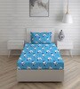 Blue Floral 104 TC Cotton Single Bed Sized Bed Sheets With 1 Pillow Cover