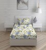 Blue Floral 104 TC Cotton Single Bed Sized Bed Sheets With 1 Pillow Cover