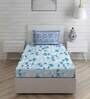 Blue Floral 104 TC Cotton Single Bed Sized Bed Sheets With 1 Pillow Cover
