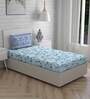 Blue Floral 104 TC Cotton Single Bed Sized Bed Sheets With 1 Pillow Cover