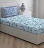 Blue Floral 104 TC Cotton Single Bed Sized Bed Sheets With 1 Pillow Cover
