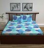 Blue Floral 144 TC Cotton Double Bedsheet with 2 Pillow Covers