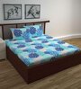Blue Floral 144 TC Cotton Double Bedsheet with 2 Pillow Covers