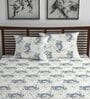 Blue Floral 144 TC Cotton Double Bedsheet with 2 Pillow Covers