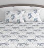 Blue Floral 144 TC Cotton King Size Bedsheet With 2 Pillow Covers