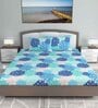 Blue Floral 144 TC Cotton King Size Bedsheet With 2 Pillow Covers