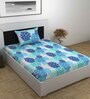 Blue Floral 144 TC Cotton Single Bedsheet with Pillow Cover