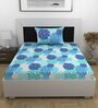Blue Floral 144 TC Cotton Single Bedsheet with Pillow Cover