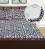 Blue Floral 144 TC Cotton Double Fitted Bedsheet with 2 Pillow Covers