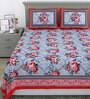 Blue Floral 144 TC Cotton Double Queen Bedsheet With 2 Pillow Covers