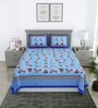 Blue Floral 144 TC Cotton Double Queen Bedsheet With 2 Pillow Covers