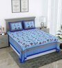 Blue Floral 144 TC Cotton Double Queen Bedsheet With 2 Pillow Covers