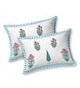 Blue Floral 144 TC Cotton King Bedsheet and 2 Pillow Cover