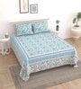 Blue Floral 144 TC Cotton King Bedsheet and 2 Pillow Cover