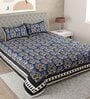 Blue Floral 144 TC Cotton King Bedsheet and 2 Pillow Cover