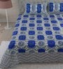 Blue Floral 144 TC Cotton King Bedsheet and 2 Pillow Cover