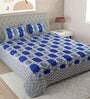 Blue Floral 144 TC Cotton King Bedsheet and 2 Pillow Cover