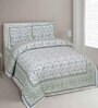 Blue Floral 144 TC Cotton King Bedsheet and 2 Pillow Cover