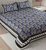 Blue Floral 144 TC Cotton King Bedsheet and 2 Pillow Cover