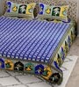 Blue Floral 144 TC Cotton King Bedsheet and 2 Pillow Cover