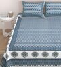 Blue Floral 144 TC Cotton King Bedsheet and 2 Pillow Cover