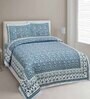 Blue Floral 144 TC Cotton King Bedsheet and 2 Pillow Cover