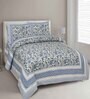 Blue Floral 144 TC Cotton King Bedsheet and 2 Pillow Cover