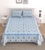 Blue Floral 144 TC Cotton King Bedsheet and 2 Pillow Cover